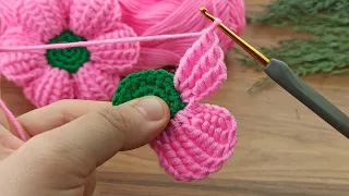 Wow💯💯Pink color very easy crochet daisy motif making #crochet #knitting