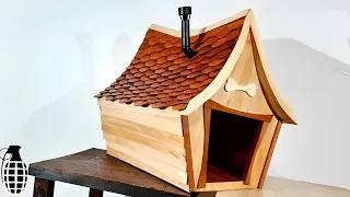 Building a wooden dog house. Making the house for the dog with design