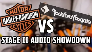 HARLEY-DAVIDSON BOOM! AUDIO STAGE II vs. ROCKFORD FOSGATE STAGE II KIT | Bagger Audio Showdown