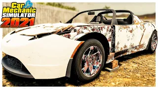 Restoring a Broken Tesla Roadster // Car Mechanic Simulator 2021 Gameplay // Electric Car DLC