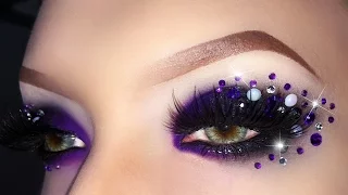 Sexy Black & Purple Witch / Evil Queen Makeup Tutorial with Rhinestones using MAKE UP FOR EVER
