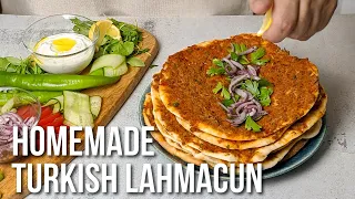 Turkish Lahmacun Recipe - Homemade Lamb Flatbreads - لَحْم عَجِين تركيا