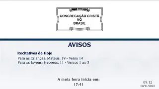 Culto Online CCB 08/11 2020 - 10:00 (Reunião de Jovens)