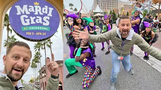 An Awesome First Day Of Mardi Gras 2022 At Universal Studios Florida! | NEW Food, Costumes & Parade!