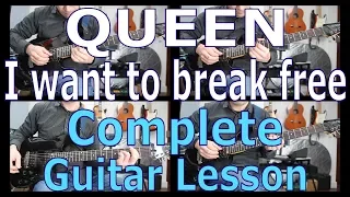 Queen - I want to break free - COMPLETE  Guitar Lesson, Chords, Solo, Licks, Keyboard parts