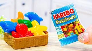 Jeli HARIBO Pelangi Manis 💛💜🧡💚💕💙 Membuat Miniatur Buah Jelly Terbaik 🍓🥝🍒🥭 Ide Mini Cakes