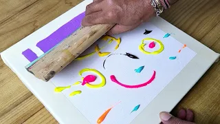 Colorful Abstract Painting / Amazing Result In Less Than Two Minutes / Using Rubber Squeegee