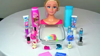 Pink Vs Blue Eyeshadow Mixing In Clear ASMR Slime Barbie Video - Relaxing & Satifying Video