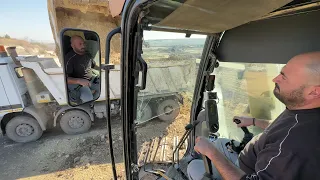 Caterpillar 385C Excavator Loading Mercedes & MAN Trucks - Operator View - 4k