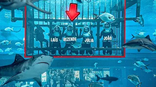 ÚLTIMO A SAIR DA JAULA  DE TUBARÕES GANHA 5000R$!! 🦈 ( JAULA COM TUBARÃO )