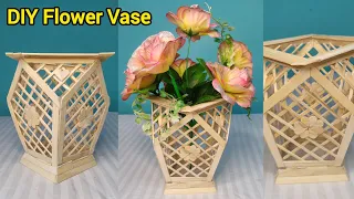 || DIY Flower Vase || Popsicle stick vase || How to make Icecream stick Flower vase || Easy Craft ||