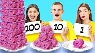 100 SCHICHTEN ESSEN-CHALLENGE || Riesiges VS. Winziges Essen für 24H auf 123 GO Like!