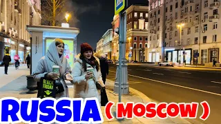 [4K] MOSCOW COLD NIGHT , walking in Moscow, Tverskaya Street , Russia  || Stroll in 4K