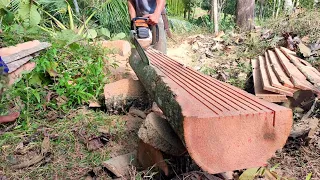 The expertise of the chainsaw operator is to make boards measuring 2.5cm×20cm for house construction