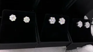 Cluster VVS Moissanite Earrings .925 Sterling Silver 3 Sizes | Hip Hop Bling Jewelry