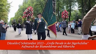 Düsseldorf Schützenfest 2023 Große Parade in der Jägerhofallee Aufmarsch d. Blumenhörner & Fähnriche