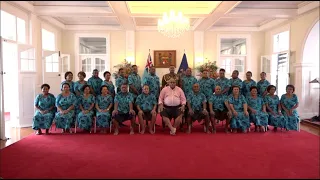 Fiji's President receives a presentation of i-Tatau from the Fiji Delegation to the MACFEST 2023