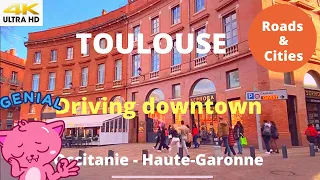 TOULOUSE 4K   Driving Downtown   Occitanie, Haute Garonne