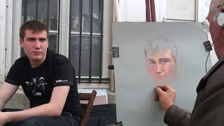 Pastel portait demonstration by Christos at the Place du Tertre