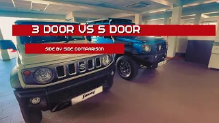 Side by side comparison between the 3 door Jimny vs the 5 door Jimny, length, back seats, boot. JB74