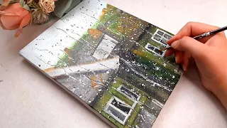 Happy rainy day painting! || Acrylic painting step by step for beginners