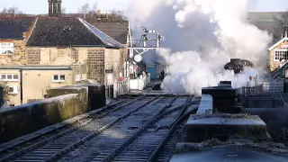 44806 Leaves Grosmont, NYMR, North Yorkshire Moors Preserved Steam Railway 12/2014