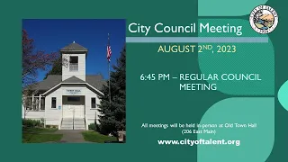 Talent City Council Regular Meeting, August 2nd, 2023