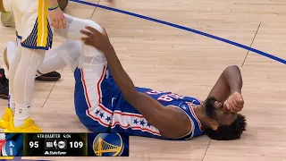 Joel Embiid yells in serious pain after scary knee injury vs Warriors 😬