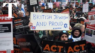Thousands of demonstrators march against antisemitism in London