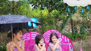 cabaninha da barbie/ficamos na chuva/será que foi uma boa ideia/irmãs em açao kids