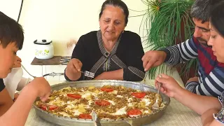 Hinkal's recipe as Pizza with Beef Meat! Grape leaves for winter! Sweet Fold!