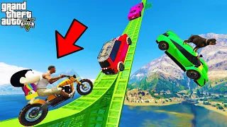 FRANKLIN TRIED IMPOSSIBLE UPWARD STEEP SLOPE RAMP JUMP PARKOUR CHALLENGE GTA5 | SHINCHAN and CHOP