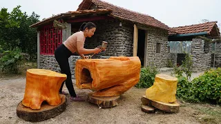 A shocking find in an oak stump - Make tables and chairs from tree stumps, spray paint finish