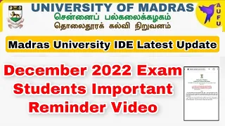 Madras University IDE December 2022 Important Video👍