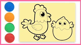 Sand Painting coloring Chicken and Baby Chick❤️沙畫Tô màu tranh cát