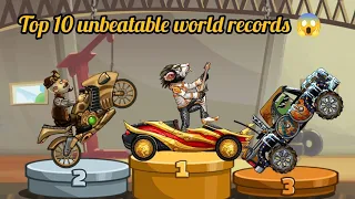 TOP 10 UNBEATABLE WORLD RECORDS 😱 TIMING+TRICK+LUCK ✨HILL CLIMB RACING 2 🔥#hcr2 #fingersoft
