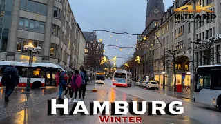 [4K HDR] Hamburg winter ❄️. Jungfernstieg and Gänsmarkt walking Tour .Hamburg rain ☔️ Germany 2022