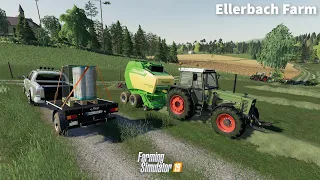 Making Hay Bales with Fendt Equipment, Tedding, Windrowing and Baling│Ellerbach│FS 19│Timelapse#02