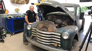 Will It Run? 1950 Chevy pickup pulled from the forest | Redline Update LIVE