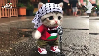 Cute Cat Singing Arabic Naat Rehmatul lil alameen Wearning Pales-tine Flag- Atuna tufuli #cat