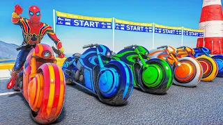 Spiderman Suits Vs Hulk Army | Spider-man Ps5 Motorcycles Tron Bike Racing Superheroes #138