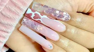 ROSE GOLD VALENTINES NAILS✨| How to Glitter Ombre with Polygel + Encapsulated glitter