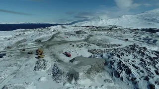 Drone footage from the Nuuk International Airport construction site April 2021
