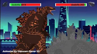 [DC2] Godzilla 2021 vs Godzilla 2019 vs Godzilla 2014 Part 2 | ANIMATION with healthbars