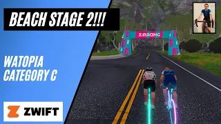 Beach Party Stage 2 Close Finish! // Seaside Sprint // Zwift Race // Category C