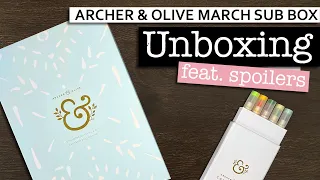 UNBOXING THE ARCHER & OLIVE MARCH SUBSCRIPTION BOX 💜 A&O Mar sub box reveal | Stationery haul