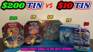 $200 POKEMON TIN vs $10 POKEMON TIN - Which option is the BEST VALUE?! + GIVEAWAY!!
