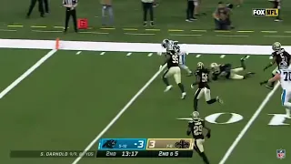 Chubba Hubbard says get off me with a nasty stiff arm panthers vs saints highlights