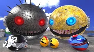 Pacman & Ms-Pacman & Robot Pacman VS Spiky Monster Pacman