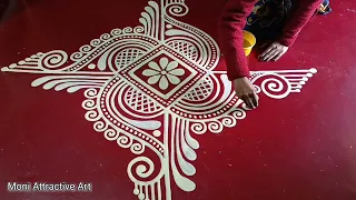 Saraswati Puja Special Beautiful Round Alpona Design//Jhoti Chita Design For Beginner Art By Moni